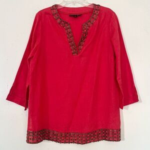 Lafayette 148 New York Red Tunic with Brown Accents